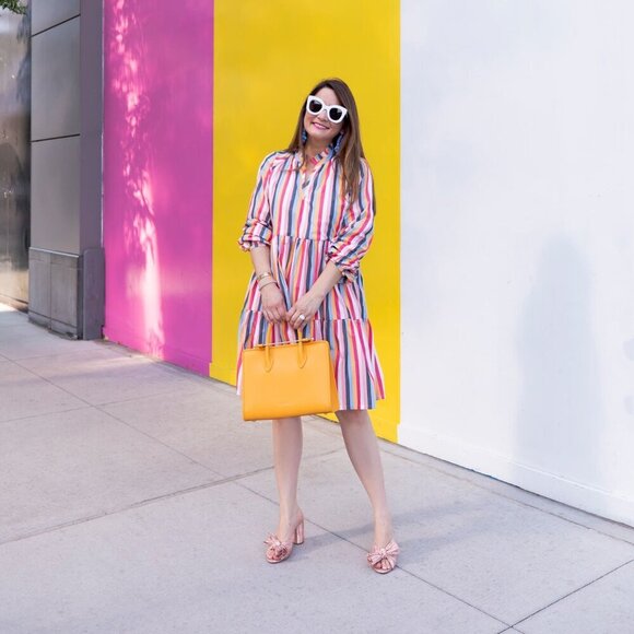 J. Crew Tiered Popover Dress Rose Multi Stripe Cotton Poplin Long Sleeve XS - Picture 1 of 9